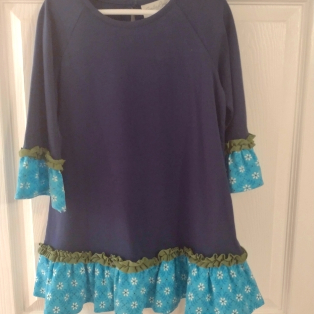 Blue green ruffled long sleeve shirt girls 8